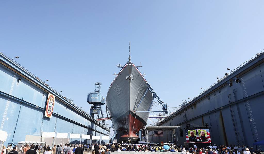 Medal of Honor recipient watches as ship bearing his title is christened